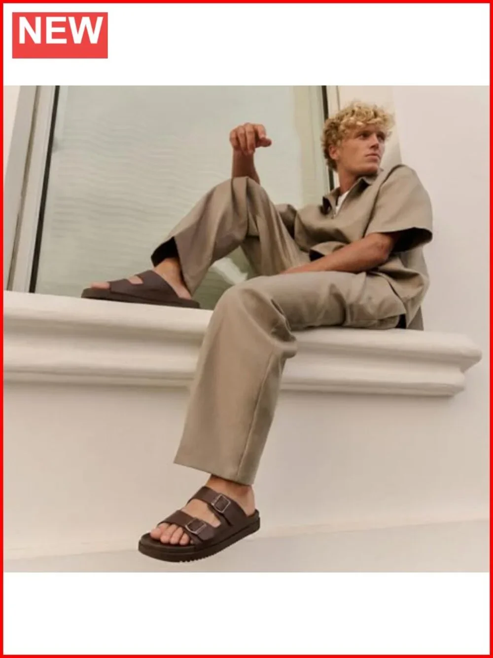 Slip On Slides for Men with Adjustable Straps, Cushioned Footbed and Ridged